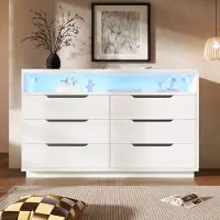 Flieks Kommode Sideboard mit 6 Schubladen und Offenem Staufach, Wohnzimmerschrank Anrichte mit LED, 120x40x85cm, Weiß