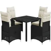 Syfax 5-tlg. Garten-Bistro-Set mit Kissen Schwarz Poly Rattan