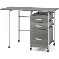 Costway 105x50x75cm Klappbarer Computertisch mit 3 Schubladen, Rollen&Metallrahmen Schreibtisch, platzsparender Bürotisch, Klappschreibtisch Grau