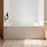 Vevor Rechteckige Nischenbadewanne (1524 x 762 x 508 mm), Moderne Badewanne aus Doppelwandiger Acrylkonstruktion mit Ablauf und Überlauf links, Integriertem Rand, 130 L Kapazität, Weiß