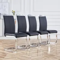 Merax 4er Esszimmerstühle Küchenstuhl Polsterstuhl aus Kunstleder mit Metallgestell, Schwarz