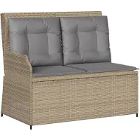 Syfax Gartenbank Verstellbar mit Kissen Beige Poly Rattan