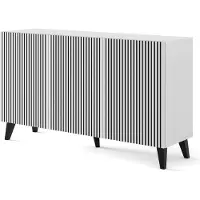 Homlando Kommode RAVENNA P 150 cm 3D WEIß MATT / SCHWARZ MATT mit gefräster fronten MDF Highboard Schrank Büfett SCHWARZE BEINE