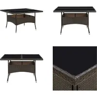 vidaXL Garten Esstisch Braun Poly Rattan und Glas - Esstisch - Esstische - Poly Rattan Esstisch - Poly Rattan Esstische