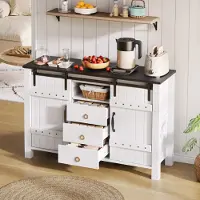 Flieks Sideboard mit Schiebetüren und 3 Schubladen, Anrichte 120x40x80 cm, rustikaler Buffetschrank im Landhausstil, weiß und schwarz