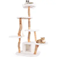 Costway Kratzbaum 168cm hoch Holz, Katzenbaum mit Plattformen, Höhle, Kratzsäulen, Sisalseil, hängendem Ball & weichem Plüsch, Kletterbaum für Katzen
