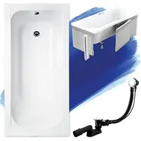 Besco Badewanne Rechteck 140x70 mit Styroporverkleidung, Ablaufgarnitur & Füßen GRATIS | Komplettset 4in1 Original Acryl Wanne Siphon | BADLAND CONTINEA