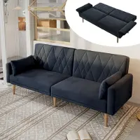 Merax Schlafsofa, Zweisitzer Sofa mit Schlaffunktion, verstellbare Rückenlehne & Armlehnen, 2 Kissen, Couch, Wohnzimmersofa, Samt, Dunkelgrau