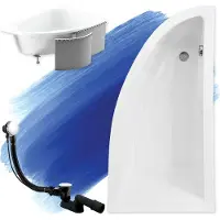 Badland Eckbadewanne Badewanne Praktika RECHTS 150x70 mit Acrylschürze, Füßen und Ablaufgarnitur GRATIS