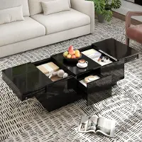 Merax Hochglanz Couchtisch mit Schubladen und Schiebefach, Wohnzimmertisch mit Stauraum, Sofatisch mit pflegeleichter Oberfläche, schwarz