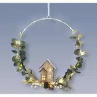 Spetebo 1.10 Dekoring mit Haus zum aufhängen - beleuchtet mit LED / Batterie - ca. 30 cm