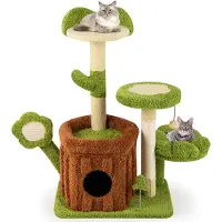 Costway Kratzbaum, Katzenbaum mit Katzenhöhle, Plattformen, Schlafbett, Ball&Brett, Katzenkratzbaum Katzenmöbel, Kletterbaum, Grün + Braun 55x40x92 cm