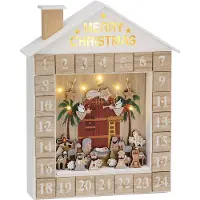Ed Brubaker Adventskalender Krippe mit LED Beleuchtung Weiß Goldbeige 31,5 x 38,2 x 6,3 cm