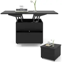 Costway Couchtisch, Wohnzimmertisch mit Schublade, Rollen & Stauraum, 3-in-1 Kaffeetisch in Beistelltisch & Esstisch, Sofatisch, Schwarz