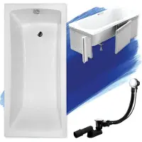 Besco Badewanne Rechteck 170x70 mit Styroporverkleidung, Ablaufgarnitur & Füßen GRATIS | Komplettset 4in1 Original Acryl Wanne Siphon | BADLAND OPTIMA