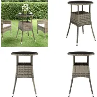 vidaXL Gartentisch Ø60x75 cm Hartglas und Poly Rattan Grau - Gartentisch - Gartentische - Garten-Esstisch - Outdoor Esstisch