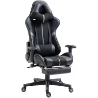 Delman Gaming Stuhl ergonomisch mit USB-Massage mit Fußstütze, Bürostuhl mit Kopfkissen und Lordosenstütze, 30GY