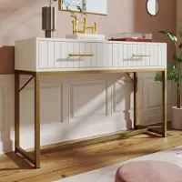 STILVORA Kommode mit 2 Schubladen,Sideboard für Schlafzimmer&alle Wohnräume,Schminktisch Höhenverstellbar mit Metallsockel&Metallbeine,Weiß