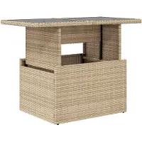 Syfax Gartentisch mit Glasplatte Beige 100x55x73 cm Poly Rattan