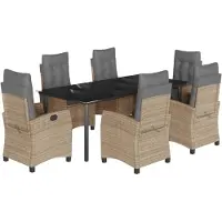Syfax 7-tlg. Garten-Essgruppe mit Kissen Beigemischung Poly Rattan