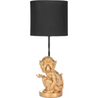 Ed Brubaker Tisch- oder Nachttischlampe kleines Äffchen - Tischleuchte mit Keramikfuß und Stoffschirm - 52 cm Höhe, Gold Schwarz