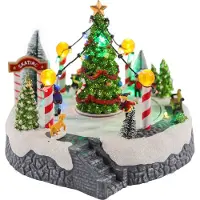 Spetebo LED Eisbahn mit Tannenbaum beleuchtet - 22x18,5 cm - mit Musik