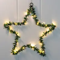 Spetebo LED Fenster Silhouette Stern 30 cm - mit Buchsbaum Dekor - Weihnachts Deko Beleuchtung Batterie betrieben