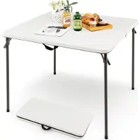 Costway Klapptisch quadratisch, Campingtisch klappbar für 4 Personen, Gartentisch mit HDPE-Tischplatte & Tragegriff, Balkontisch Esstisch tragbar Weiß