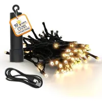 Spetebo Akku Lichterkette per USB aufladbar bis 10 Tage Leuchtdauer mit Timer - 50 LED auf 3,7m - Außen Dekolicht warm weiß mit 8 Funktionen