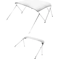 OEM Bimini Top Bootsabdeckung Sonnenverdeck (3 Bögen) aus 600D Polyester mit Rahmen aus Aluminiumlegierung, wasserdichte Sonnenschutz-Bootsmarkise mit Aufbewahrungstasche, 137-152 cm (B) Hellgrau