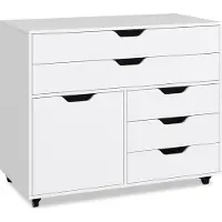 Costway 5-Schubladen-Kommode mit Tür, mobile Kommode mit 5 Rollen, rollender seitlicher Aktenschrank und Druckerständer, Aufbewahrungsschrank Weiß