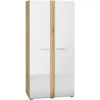 Furnlux Classic FURNLUX Kleiderschrank Adagio Eiche Und Glänzend Reinweiss 92cm / Hauptfarbe: Weiß / Abmessungen: 92 x 196 x 56 cm