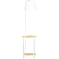 Fortuna Lai Stehleuchte 162 cm 40 W Standlampe mit 2 Ablagen und Leinen Lampenschirm in Weiß Metall für Wohnzimmer & Schlafzimmer