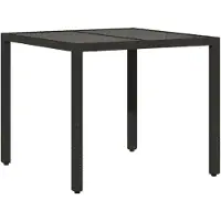 Syfax Gartentisch mit Glasplatte Schwarz 90x90x75 cm Poly Rattan