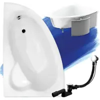 Badland Eckbadewanne Badewanne Natalia LINKS 150x100 mit Ablaufgarnitur, Füßen und Styroporverkleidung GRATIS