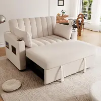 Merax Schlafsofa, mit Schlaffunktion, 2-Sitzer Bettsofa mit verstellbarer Rückenlehne, Getränkehalter, Couchgarnitur, Wohnzimmersofa, Beige