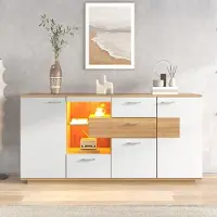 OKWISH Sideboard Kommode Beistellschrank Aufbewahrungsschrank (160 B x 40 T x 77 H(cm) Natur+Weiß), Wohnzimmermöbel, Mehrzweckschrank