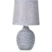 Ed Brubaker Tischlampe Nachttischlampe - 27 cm - Grau - Keramik Lampenfuß mit Struktur - Leinen Schirm