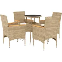 Syfax 5-tlg. Garten-Essgruppe mit Kissen Beige Poly Rattan und Glas