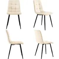 Flieks Polsterstuhl Esszimmerstühler 4er Set, Küchenstühle mit Rückenlehne, Essstuhl mit Samtbezug, Beige