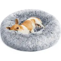 Feandrea Fluffy Hundebett, Katzenbett, Donut-Kissen, waschbar, herausnehmbare Kernfüllung, langer Plüsch, Durchmesser 50 cm, Ombre grau