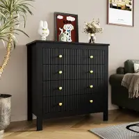 OKWISH Kommode Sideboard mit viel Stauraum, Schrank mit Schubladen und Goldgriffen, Schubladenschrank Anrichte für Wohnzimmer, 79*38.5*80.05 cm, Schwarz