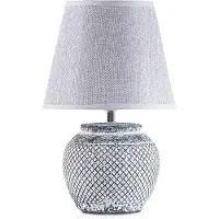 Ed Brubaker Tischlampe Nachttischlampe - 30,5 cm - Grau - Keramik Lampenfuß - Leinen Schirm Hellgrau