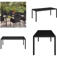 vidaXL Gartentisch mit Glasplatte Schwarz 190x90x75 cm Poly Rattan - Gartentisch Mit Glasplatte - Gartentische Mit Glasplatten - Gartenmöbel - Esstisch