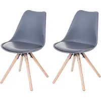 Mendler 2er-Set Esszimmerstuhl Malmö T501, Retro Design grau, Sitzfläche Kunstleder grau, helle Beine