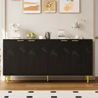 Flieks Sideboard Kommode mit 4 Türen, 160x40x80 cm, Holzkommode mit golden Metallbeine, Anrichte für Küche Wohnzimmer, schwarz