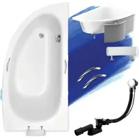 Besco Badewanne Eckbadewanne 150x70 Rechts mit Styropor + Handgriffen + Kopfstütze, Ablauf & Füße GRATIS | Komplettset 6in1 Wanne | BADLAND MILENA PREMIUM