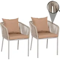 Mendler 2er-Set Gartenstuhl HWC-N41, Outdoor Armlehne, wetterfest Aluminium Seilgeflecht Rope grau Kissen taupe
