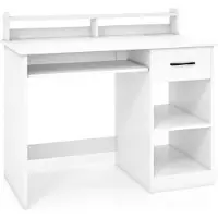 Costway Schreibtisch mit Ladestation, USB- & Typ-C-Anschlüssen, Tastaturablage & Schublade, Computertisch Bürotisch klein 105x55x89cm weiß