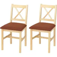 Mendler 2er-Set Esszimmerstuhl HWC-F77, Lehnstuhl Küchenstuhl Stuhl, Massiv-Holz Stoff Landhaus natur Polster terrakotta